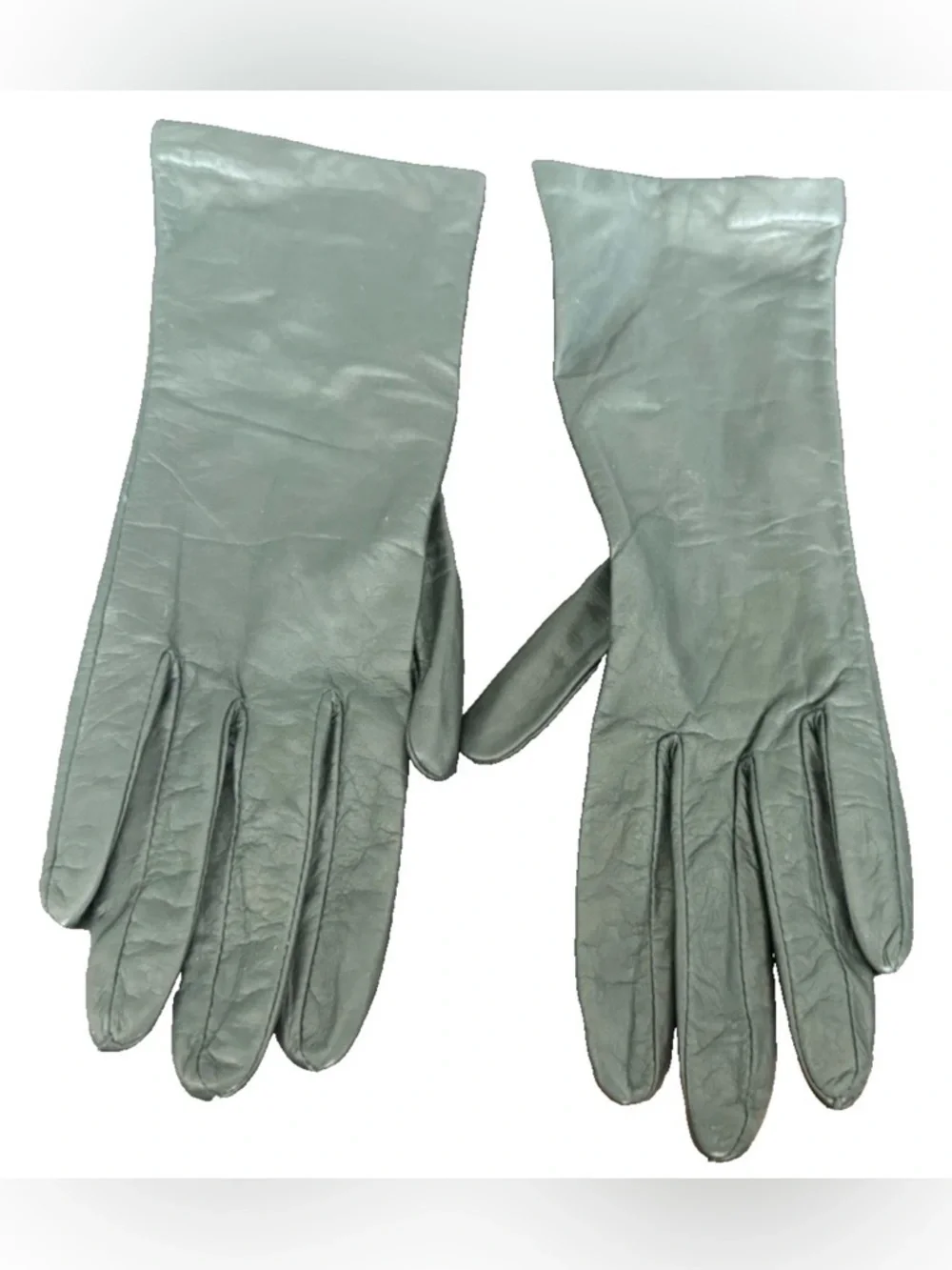 Vintage Bechamel Leather Silk Gloves Size 7 1/2 M Green